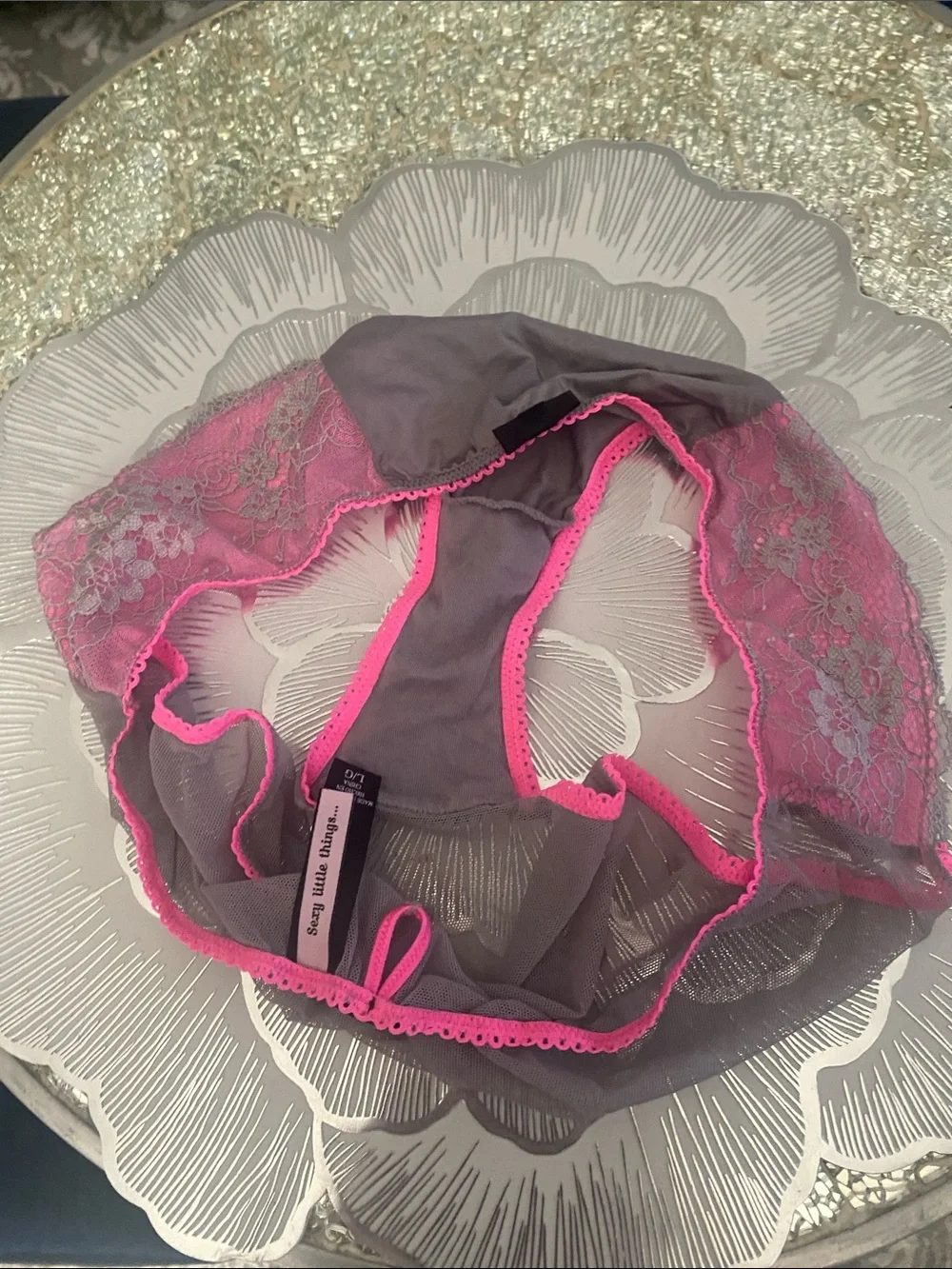 Victoria’s Secret sexy little things Gray & Hot Pink Lace Bikini Panty - Picture 3 of 7